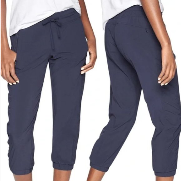 Athleta La Viva Ruched Featherweight Cropped Jogger Travel Pants Navy Size 0‎ - Picture 1 of 11
